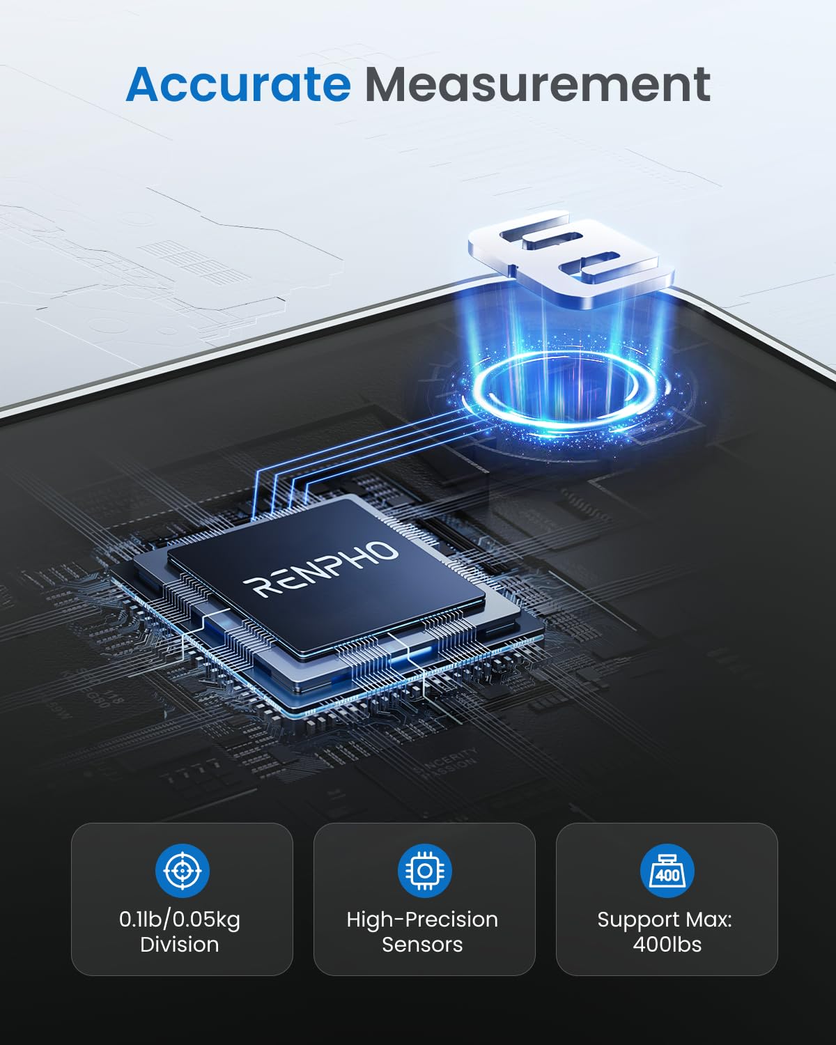 RENPHO Weight Scale with 7-Day Weight Trend, Digital Bathroom Scale for Body Weight with Large LED Display, High-Accurate Weighing Scale with Sturdy and Durable Base, 11.02", 400lbs, Core 1X - Image 3