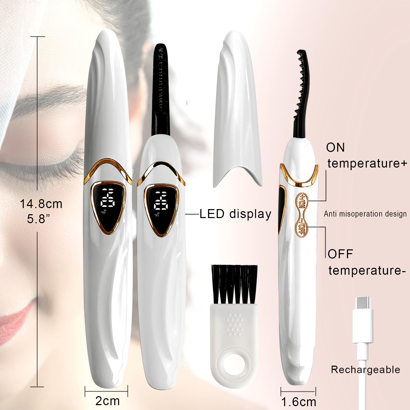 S600 Beheizte Wimpernzange – Genaue Temperatursteuerung, intelligente automatische Abschaltung für natürliches Make-up und langanhaltende Locken (PearlWhite+Gold)