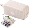 VICDUEKG Pencil Case Made of Corduroy Fabric Pencil Case with 3 Compartments School Pencil Case Large Capacity Pencil Case for School & Office (Beige)