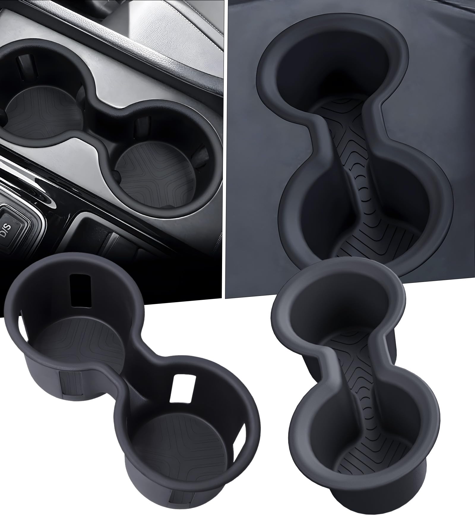 Center Console Cup Holder Inserts for Honda Pilot 2026 2025 2024 2023, Interior Accessories TPE Front &amp; Rear Car Cup Holder for 2023-2026 Pilot, Black