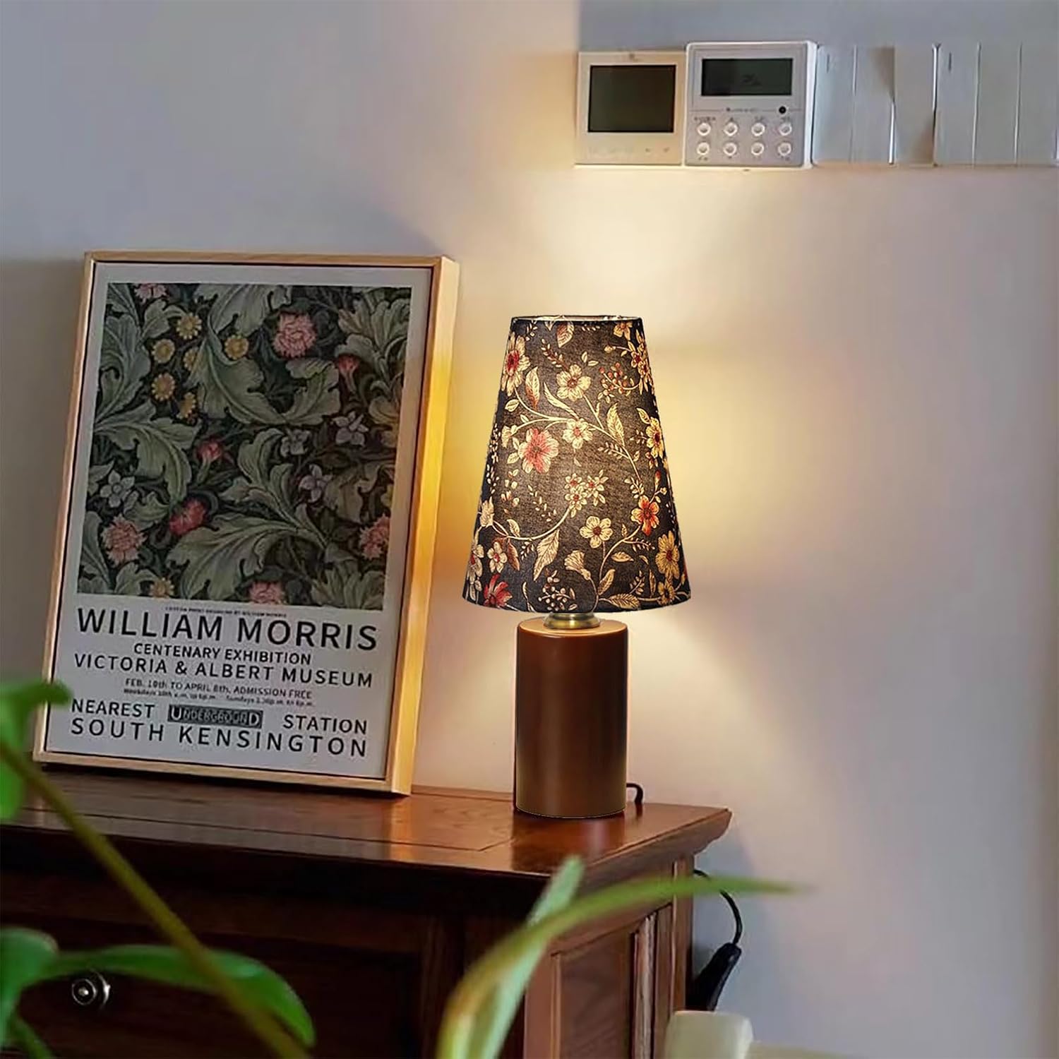 AFORTLO Table Lamp, Small Retro Rustic Decorative Nightstand Mid-Centry Night Light Vintage Desk Lamp for Bedroom,Living Room,End Table or Office with Bulb (Blue Flower)