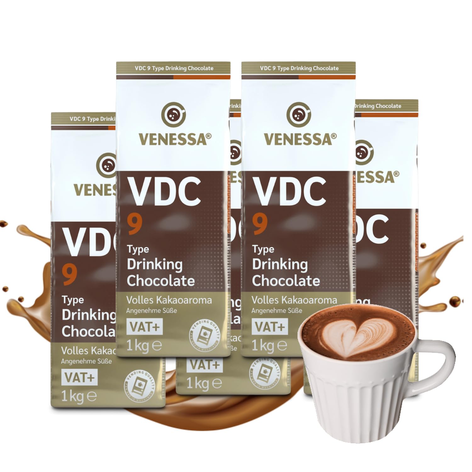Venessa VDC 9 - Chocolate para beber (5 x 1 kg, 9% de cacao y leche, cacao en polvo para gastro, máquinas expendedoras, ligeramente dulce, agradable
