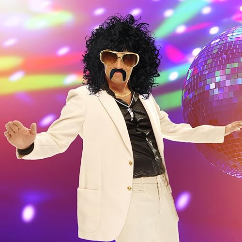 Miniatura 2 de Etomiel Peluca negra rizada de los años 80 para hombre, disfraces de los años 80 para hombres, pelucas de discoteca de los años 70 para hombres,