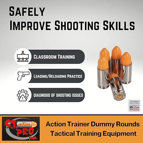 Miniatura 2 de ST Action Pro - Tapas a presión de 0.354 in, paquete de 20 rondas ficticias inertes para taladros de fuego seco, recarga y mal funcionamiento,