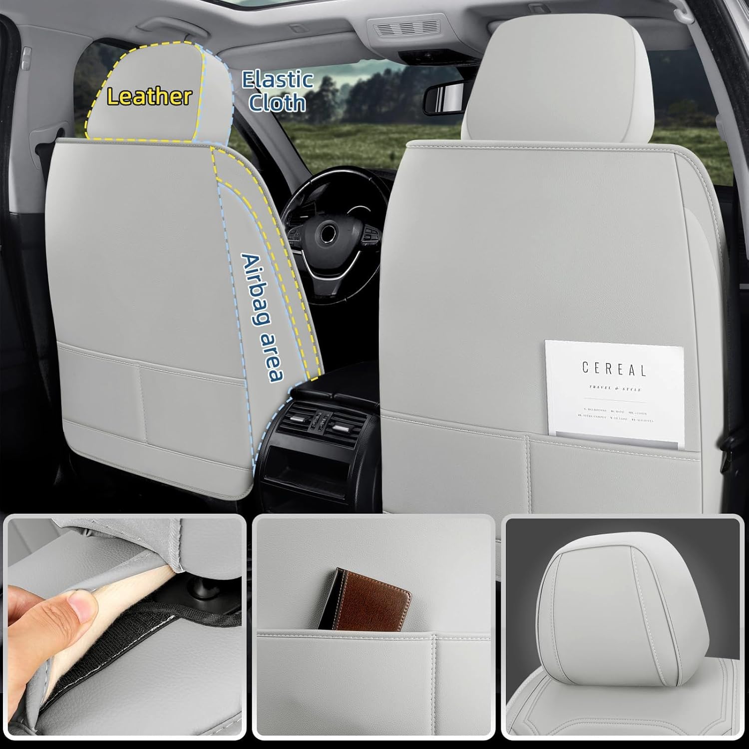 Car Seat Covers Full Set, 5 Seat Covers for Cars, Car Seat Protector Waterproof, Luxury Leather Car Seat Cushion, Car Seat Covers Front Seats and Back Fit for Most Cars (Gray, Full Set) Full Set Gray