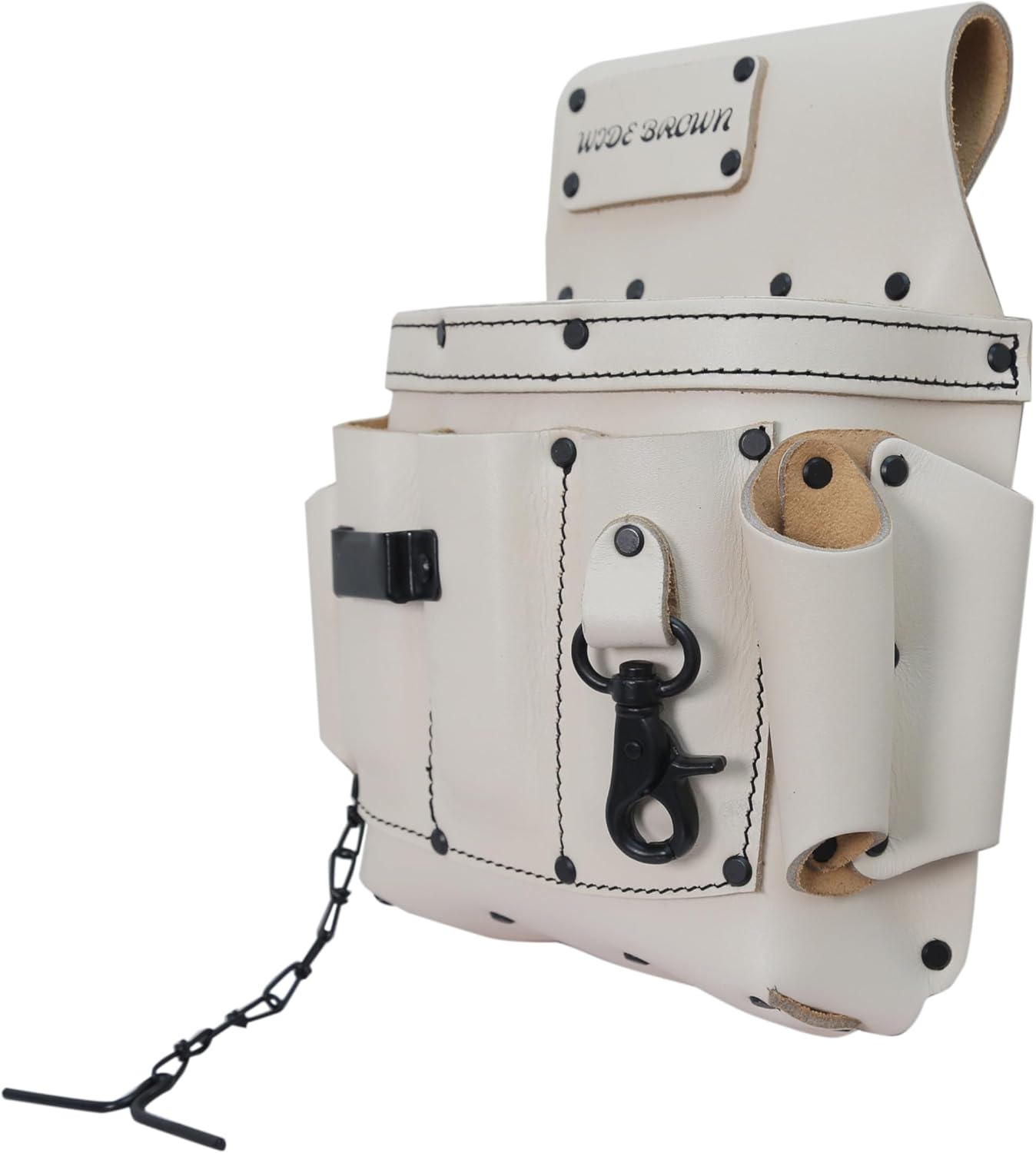 10-Pocket White Leather Electrician Tool Pouch Full Grain Leather Tool Bag Apron Tool Organizer Utility Pouches Durable Leather Pouch for Constructions Carpenter