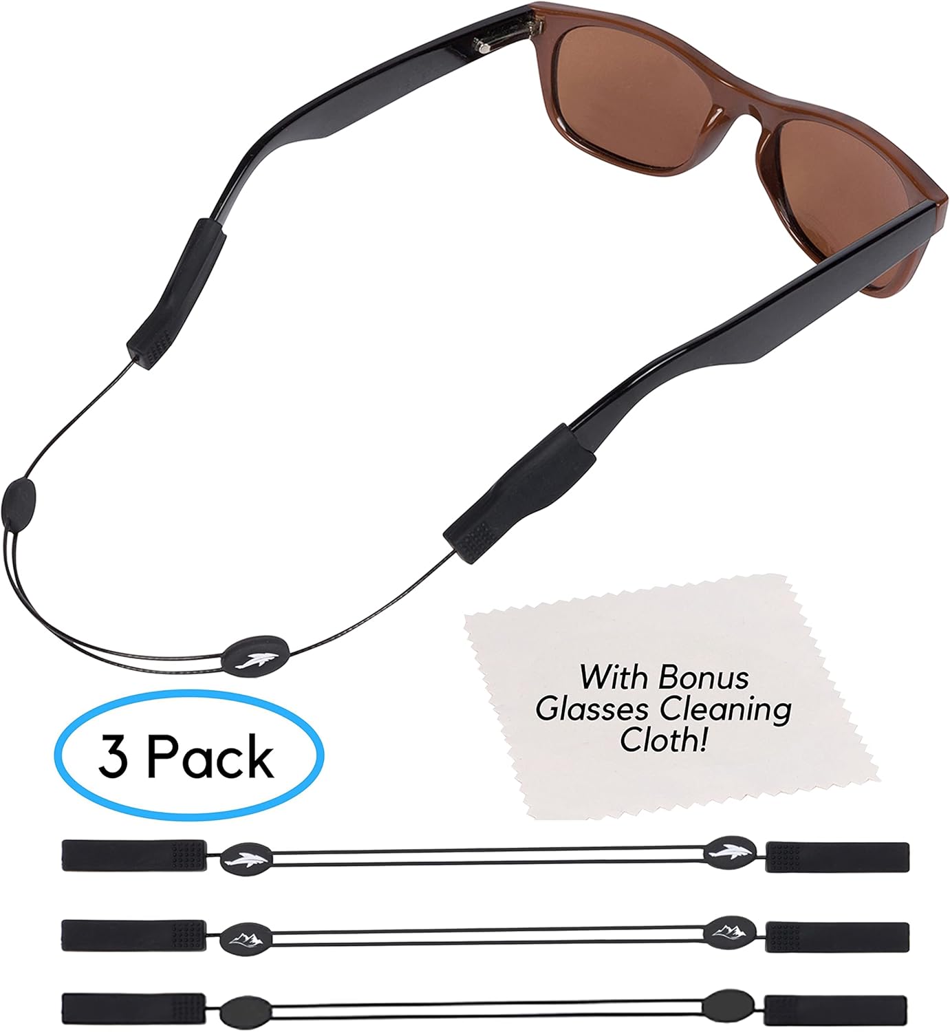 Adjustable Eyeglass Strap (3 Pack) - No Tail Sunglass Strap - Eyewear String Lanyard - With Bonus Cleaning Cloth - 3 Pack - Image 2