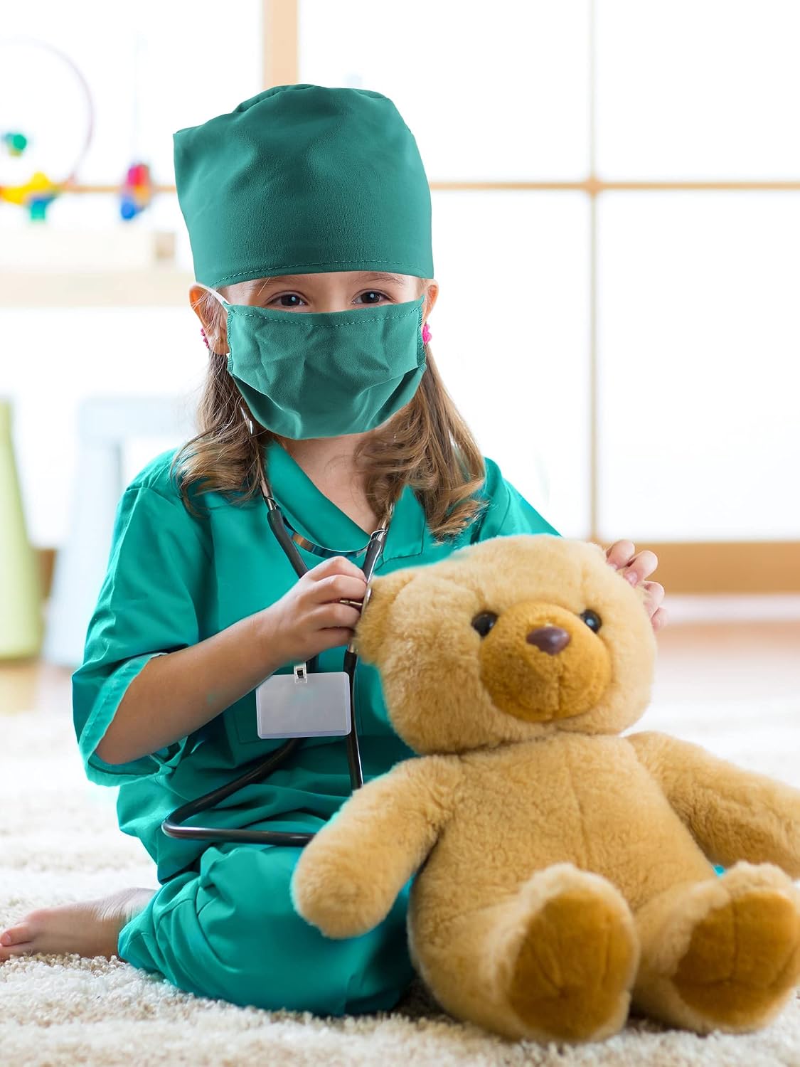 Kids Doctor Costume Set Surgical Doctor Suit Uniform with Stethoscope Toys for Boys Girls Dress Up