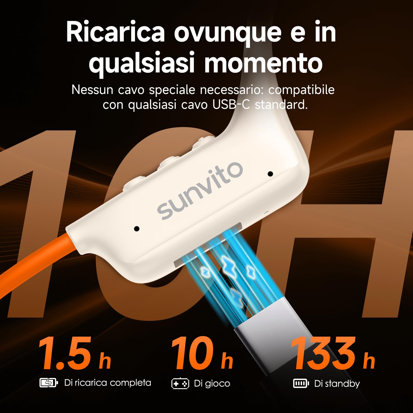 Cuffie A Conduzione Ossea Bluetooth 6.1 Open Ear – Ricarica Rapida Type-C, IPX7 Impermeabili, 10h Di Autonomia Per Sport E Corsa