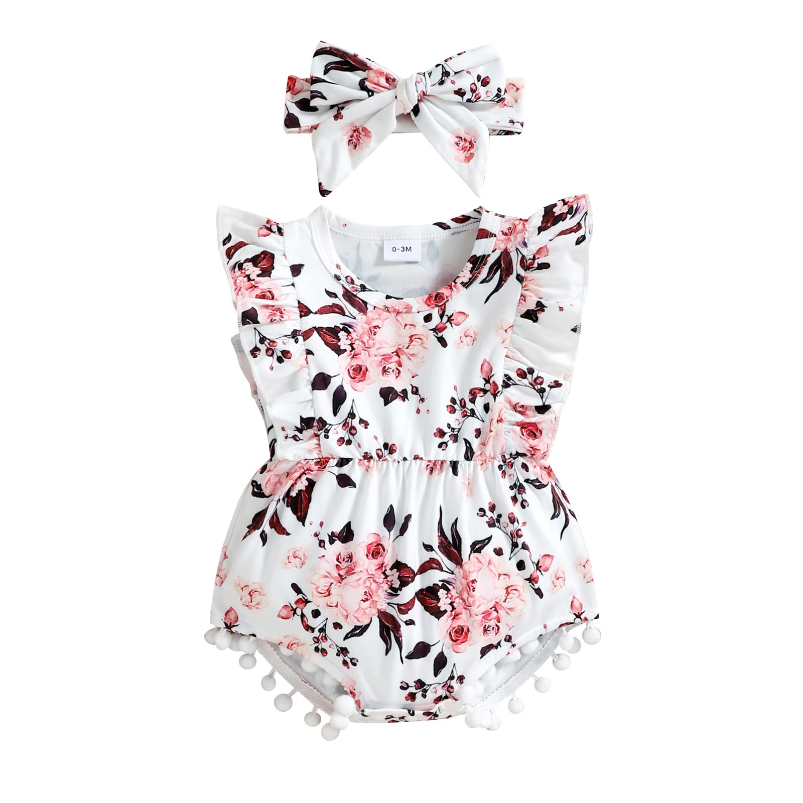 HasclothNewborn Baby Girl Romper Infant Tassel Bodysuit Floral Dress Shorts Jumpsuit Ruffle Sleeveless Clothes Outfit