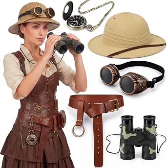 Ramede 6-Piece Halloween Steampunk Explorer Costume Accessory Set for Women