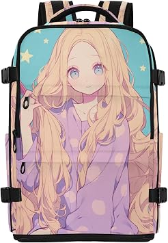 Anti Theft Backpack for Men Women, Airplane Approved Stylish longwword 20L with Water Bottle Pocket Laptop Bag 15.6 Inch, Cute Anime Purple Girl