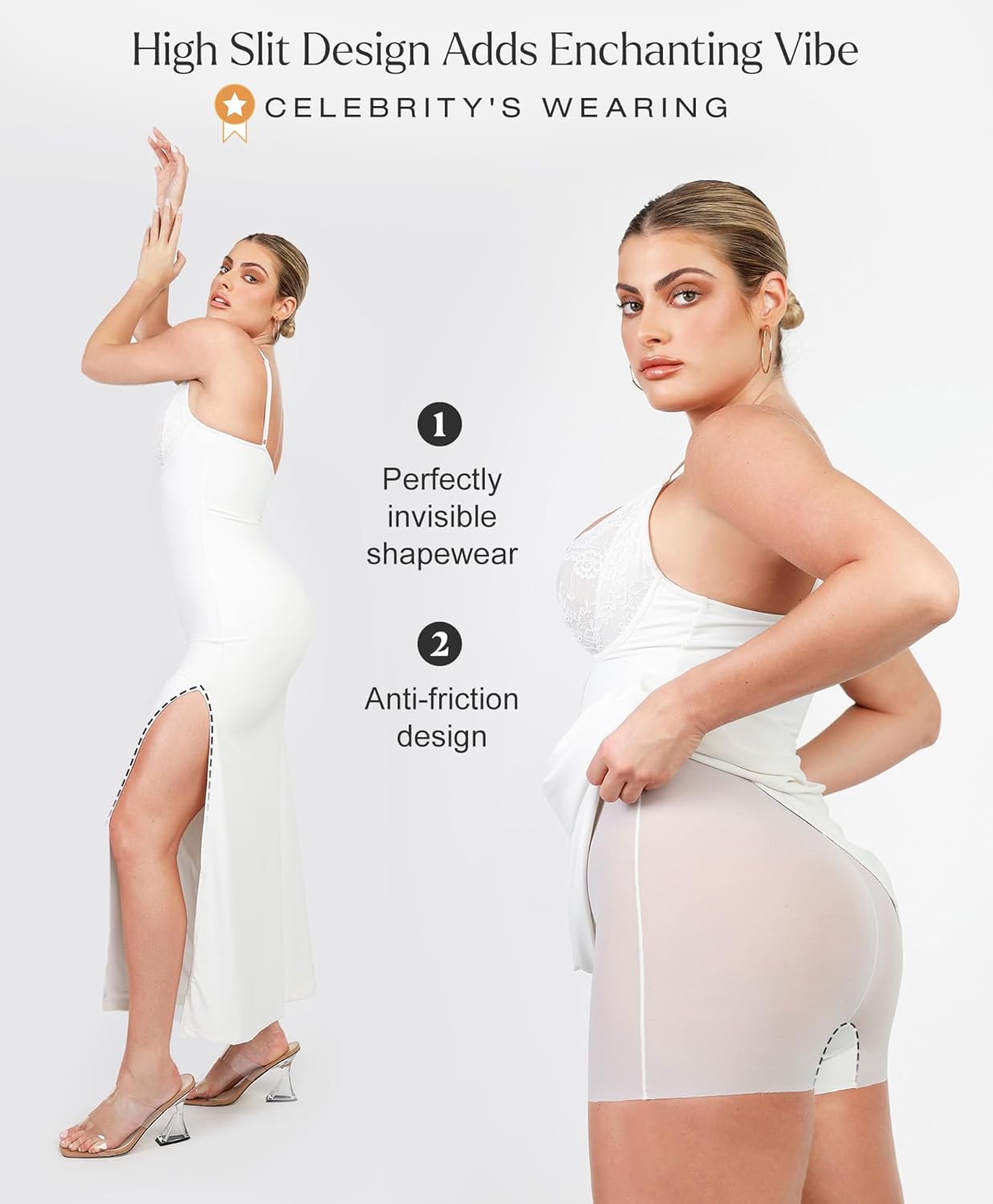 Popilush Maxi Dresses for Women Deep V Neck Shapewear Lace Satin high Slit Bodycon Cocktail Dress Party Going Out - Image 3