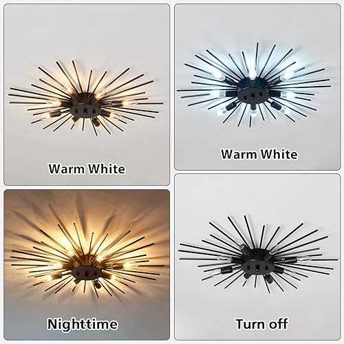 Miniatura 5 de ZGLAOJT Semi Flush Mount 8 Light Ceiling Light Modern Metal Ceiling Lighting Black Light Fixture for Farmhouse Kitchen Dining Room Bedroom Hallway