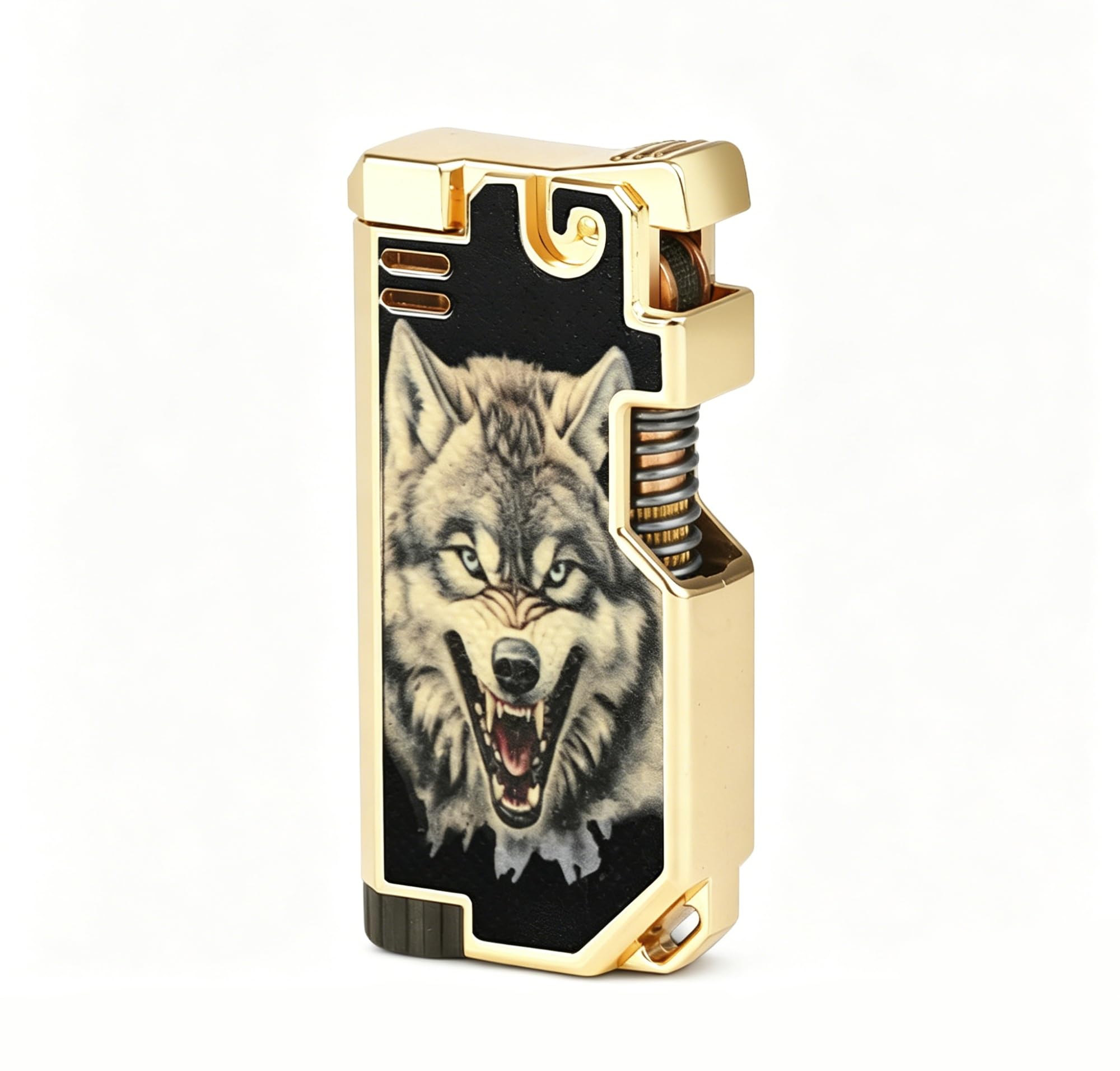 Retro Metal Lighter, Refillable Butane Lighters with Antique Crank Wheel(Gold3)