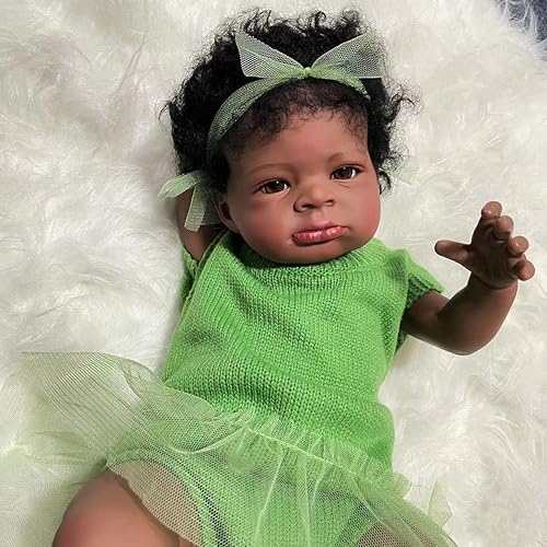 Miniatura 3 de GYCV Muñecas Reborn Black Girl baratas de 20 pulgadas, muñecas realistas de bebé que se ven reales con ojos marrones afroamericanos, muñecas recién