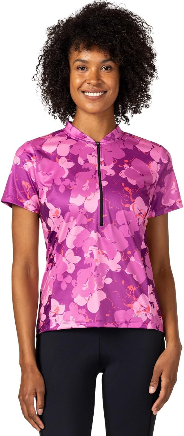 Terry Cycling Jersey Womens Actif Short Sleeve Bike Top, UPF 50+ Summer Top for Women, Reg. & Plus Sizes