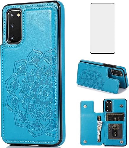 Asuwish Funda compatible con Samsung Galaxy S20 Plus Glaxay S20+ 5G y protector de pantalla de vidrio templado con ranura para tarjetero, soporte