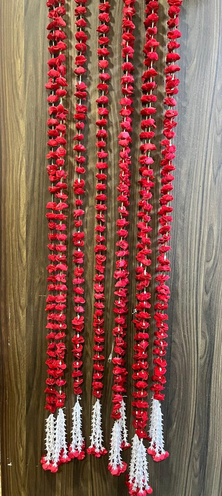 Sellplus Artificial Red Rose (Gulab), 53 Flowers in Each String/Ladi & 155 Cm/ 5 Ft Long, Garland for Decoration Festival Navratri, Diwali, Marriages, Temple and Home/Office Inauguration Pack of 4