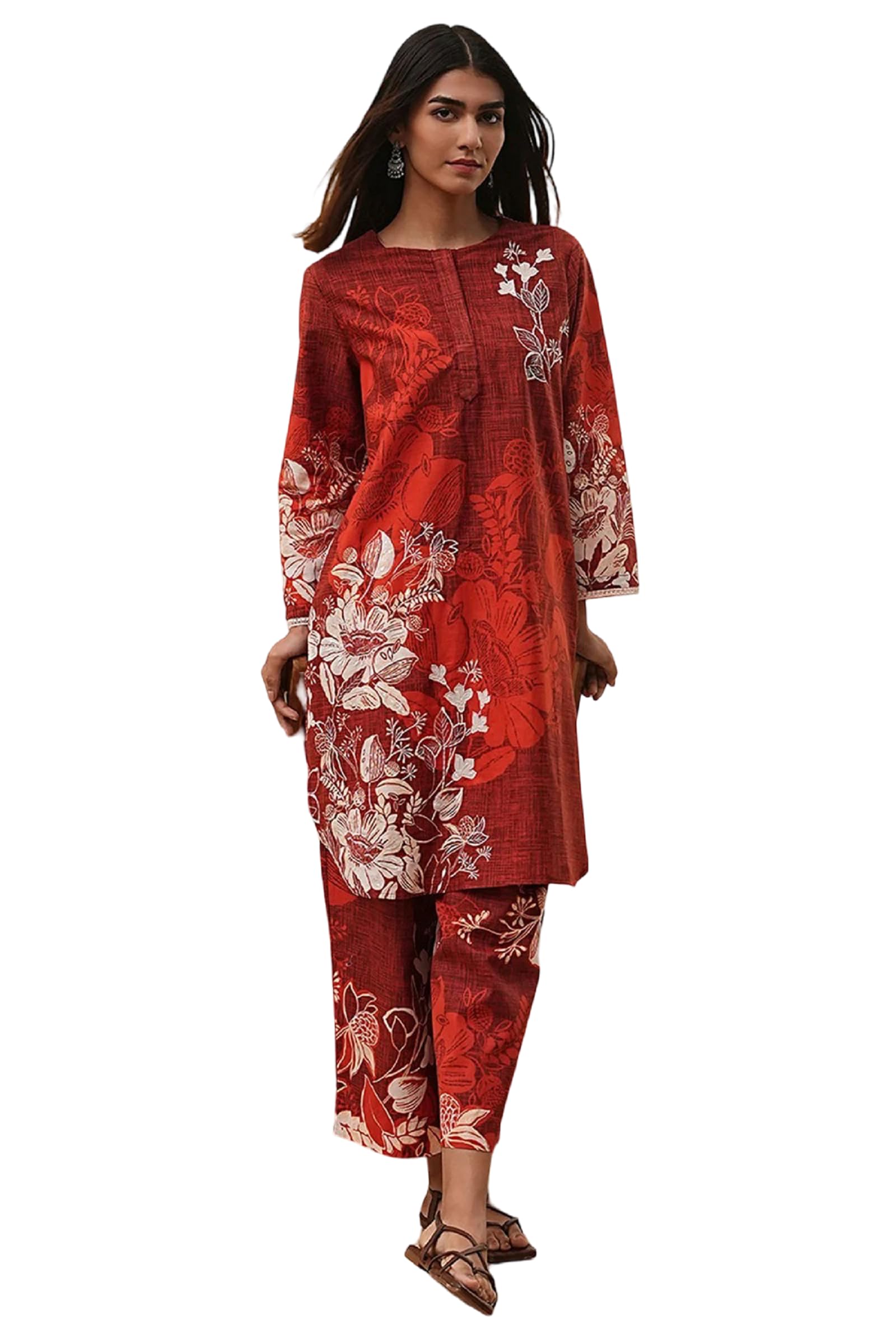 U.S. Polo Assn. Women Embroidery Co Ord Set with Side Pocket | Women 2 Pic Kurta Set I Fancy Kurta Set | Stylish Kurti Outfit | Co-Ordination Wear | Festive and Casual wear (206-A-Red-2XL) in red