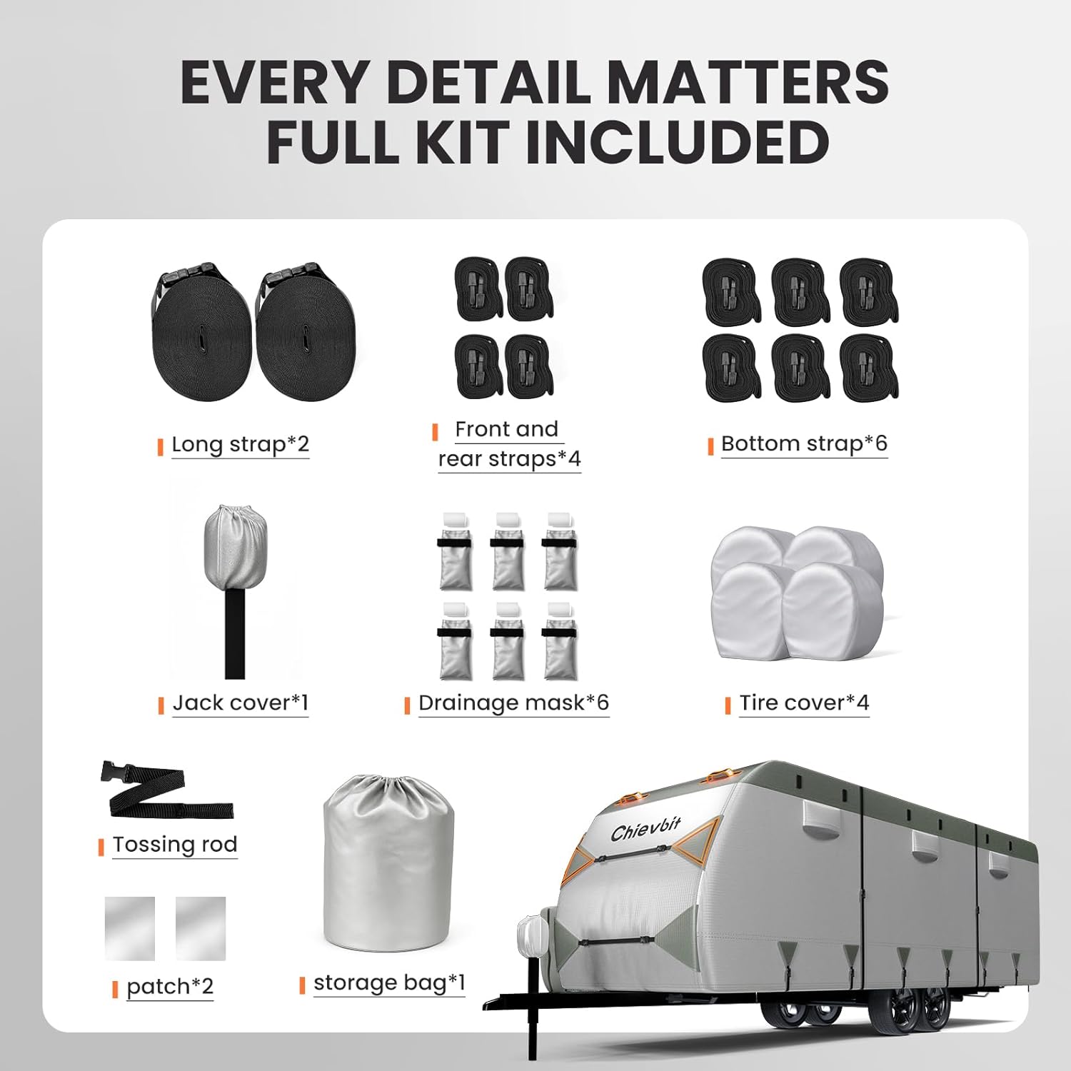 Oxford RV Cover Fit 30-33 Feet, 420D Top Travel Trailer Cover,Waterproof Camper Cover with Zipper Door, Windproof Straps, UV-Resistant and Reflective Design