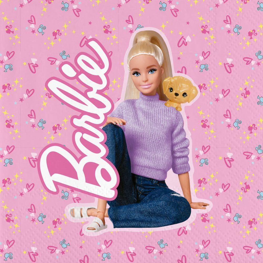 Set Festa Barbie 37 Pezzi Piatti di Carta, Bicchieri di Carta, Tovaglioli, Tovaglia + 8 Cannucce di Carta per Compleanno Bambini