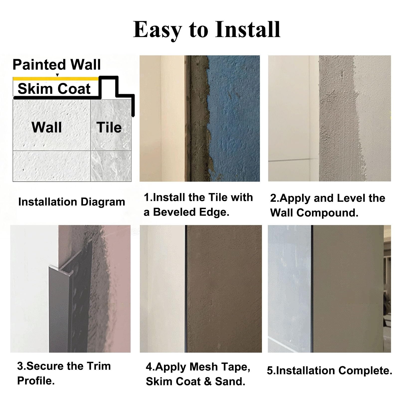 Perfil de Remate para Bordes de Azulejos de Cocina