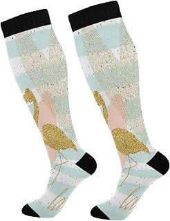 874 Crew Athletic Socks Creativity Card Gold Glitter Flamingo Different Walking Socks Long Dress Crew Socks Casual Running Socks For Running Sports Travel 40cm