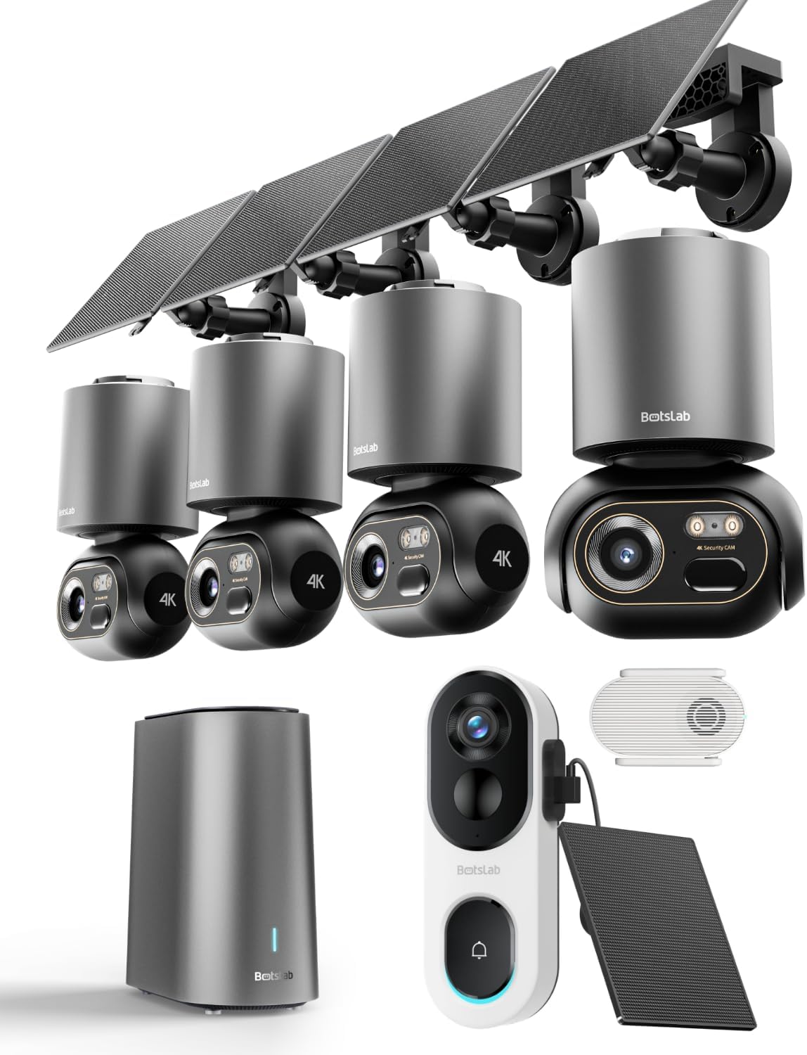 BOTSLAB 2K Doorbell Camera Wireless with Solar Panel, 4K Security Cameras Wireless Outdoor, 4 Cam-Kit