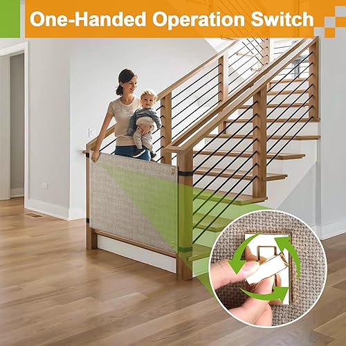 Miniatura 4 de Puerta de tela para barandillas de escaleras para bebés, puertas de barrera de seguridad para perros y mascotas para escaleras, sin taladro,