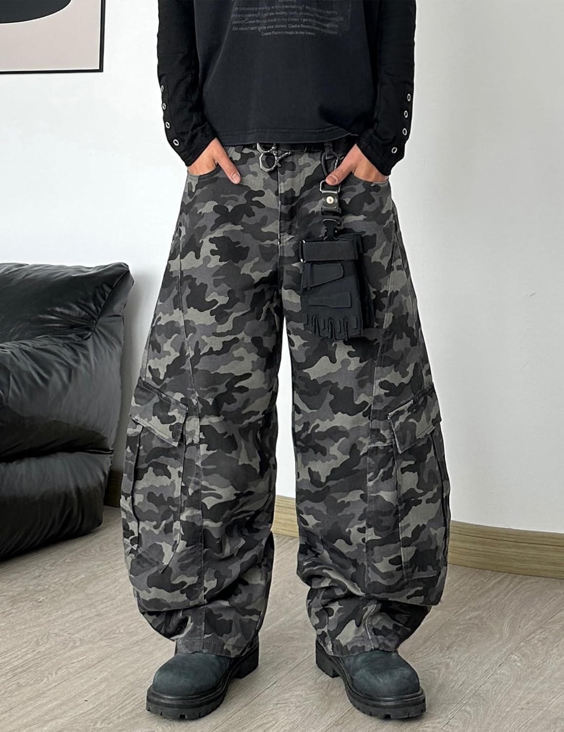 Mens Baggy Jeans Camouflage Loose Cargo Pants Hip Hop Wide Leg Trousers Mid Waist Skater Jeans - Image 4