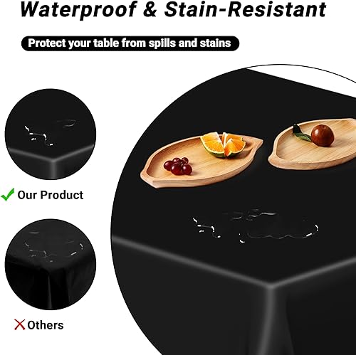 Miniatura 3 de QZYL 4 manteles de picnic con fundas de banco, manteles de plástico negro, 54 x 108 pulgadas, fundas rectangulares desechables impermeables