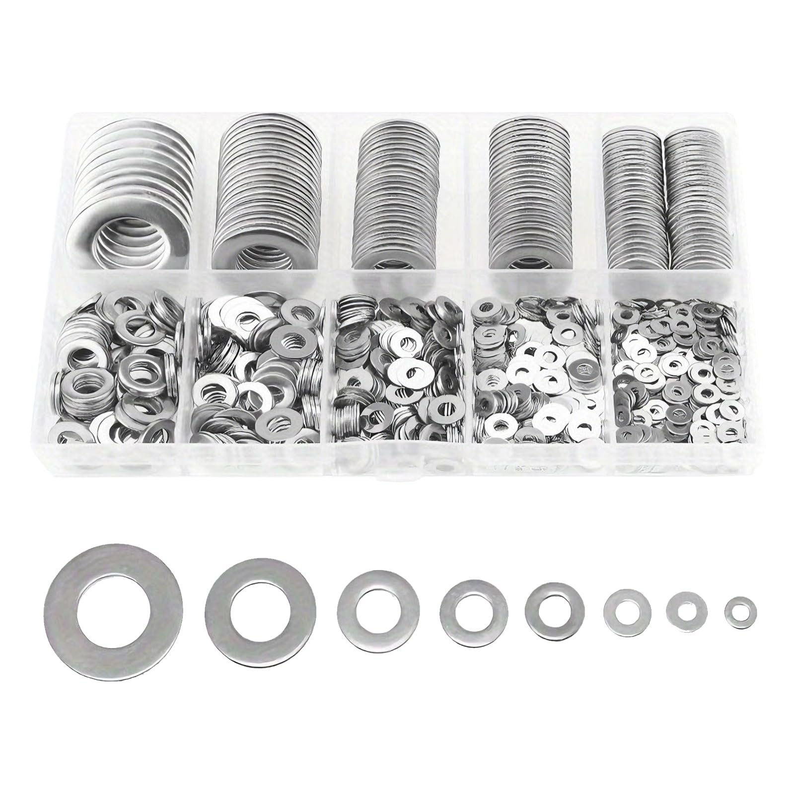 360Pcs Flat Washers,Stainless Steel Round Metal Washer Set Assorted,8Sizes(M2 M2.5 M3 M4 M5 M6 M8 M10),Metric Flat Washer Set for Home Decor Factories Repair Construction
