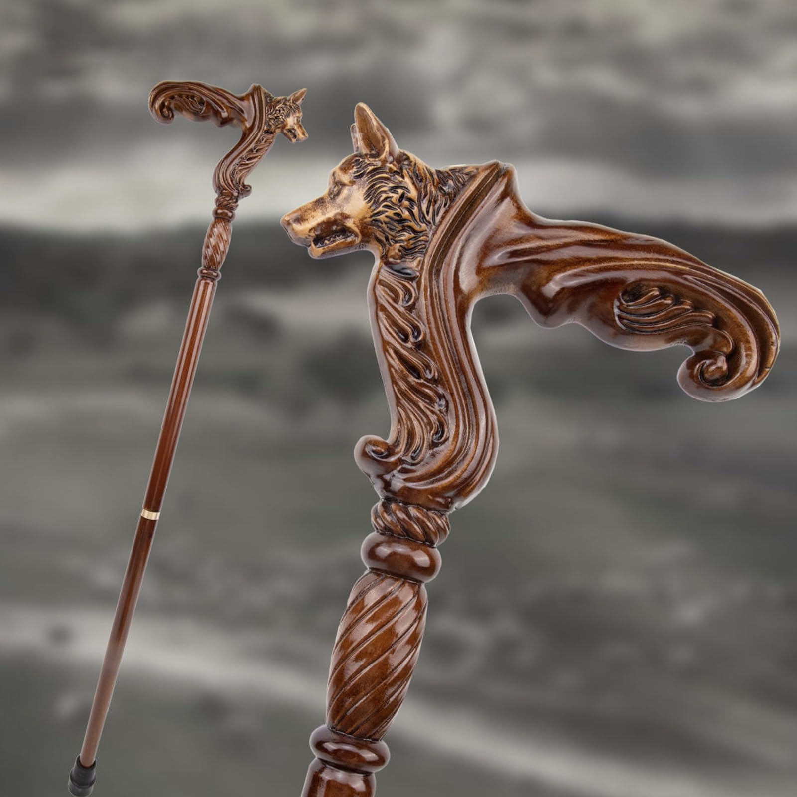 Bastoni da Passeggio in Legno a Forma di Lupo, con Impugnatura ergonomica e Punta in Gomma Antiscivolo, 98 cm, di Lusso, Decorativi, Ideali per Uomo e Donna.