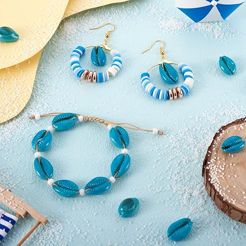 Vista 16 de Cheriswelry 10 cuentas de concha de cauri impresas con estrellas de mar sin perforar, dijes de conchas de océano, verano, playa, cuentas Estrella