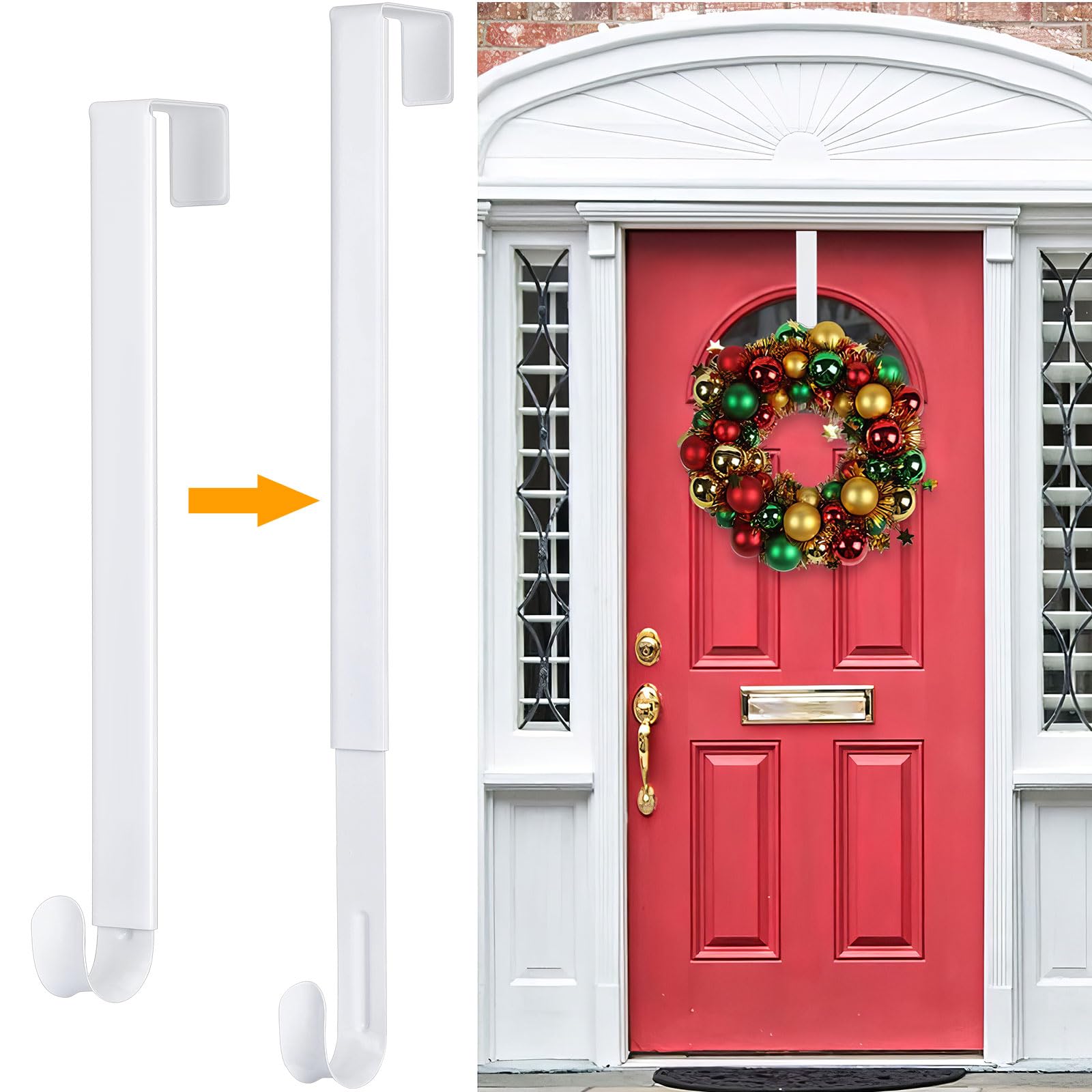 Wreath Hanger,Adjustable Length 14.9-25 Inch Metal Door Hanger,Wreath Hanger for Front Door 20 lbs Larger Christmas Wreaths Decorations HookWhite