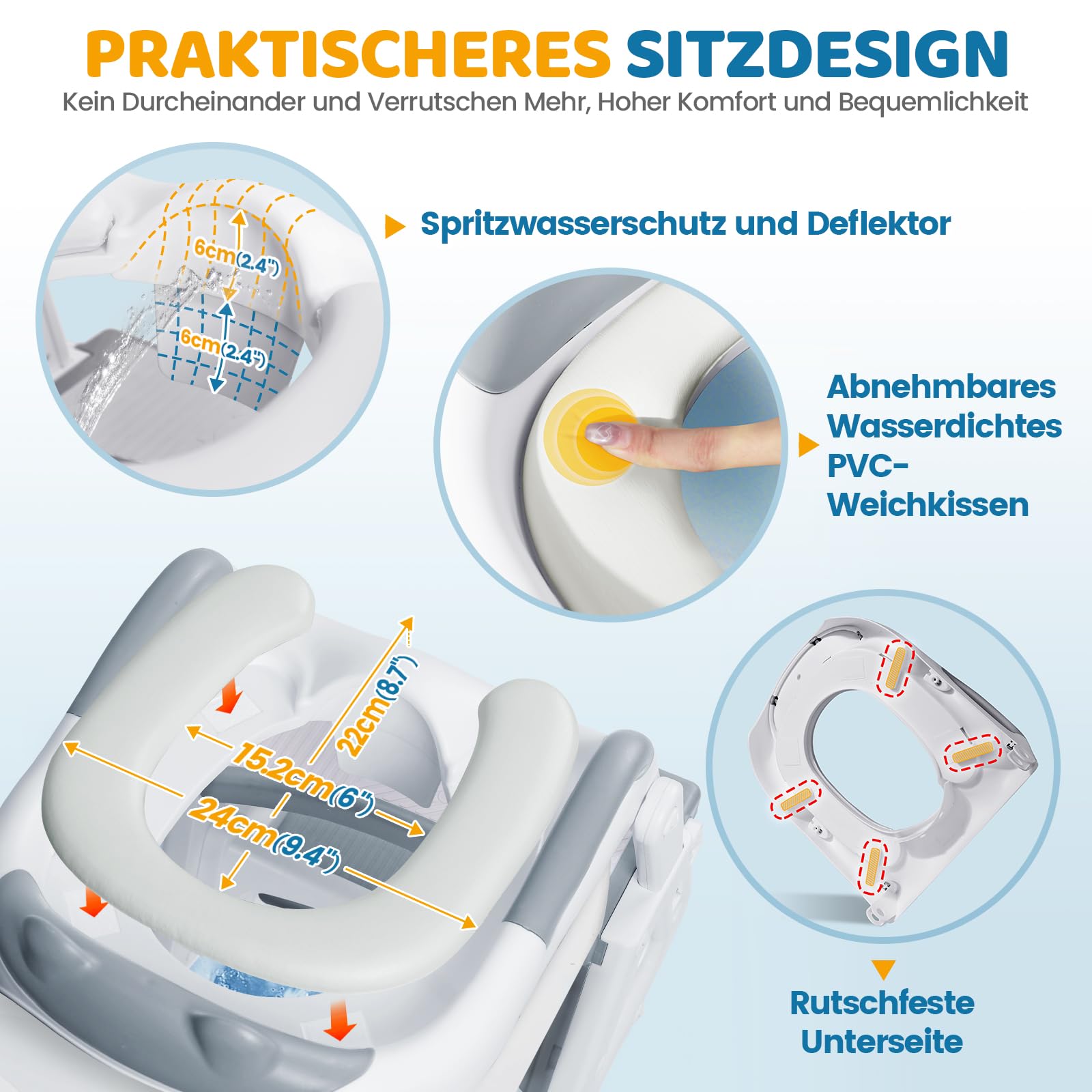 Toilettensitz Kinder mit Treppe, Stabil Kinder Toilettensitz mit Dreiecksstruktur, Verlängerter Pedal- und Spritzschutz und Wasserdichtes PVC-Polster, Rutschfest und Faltbar, Grau