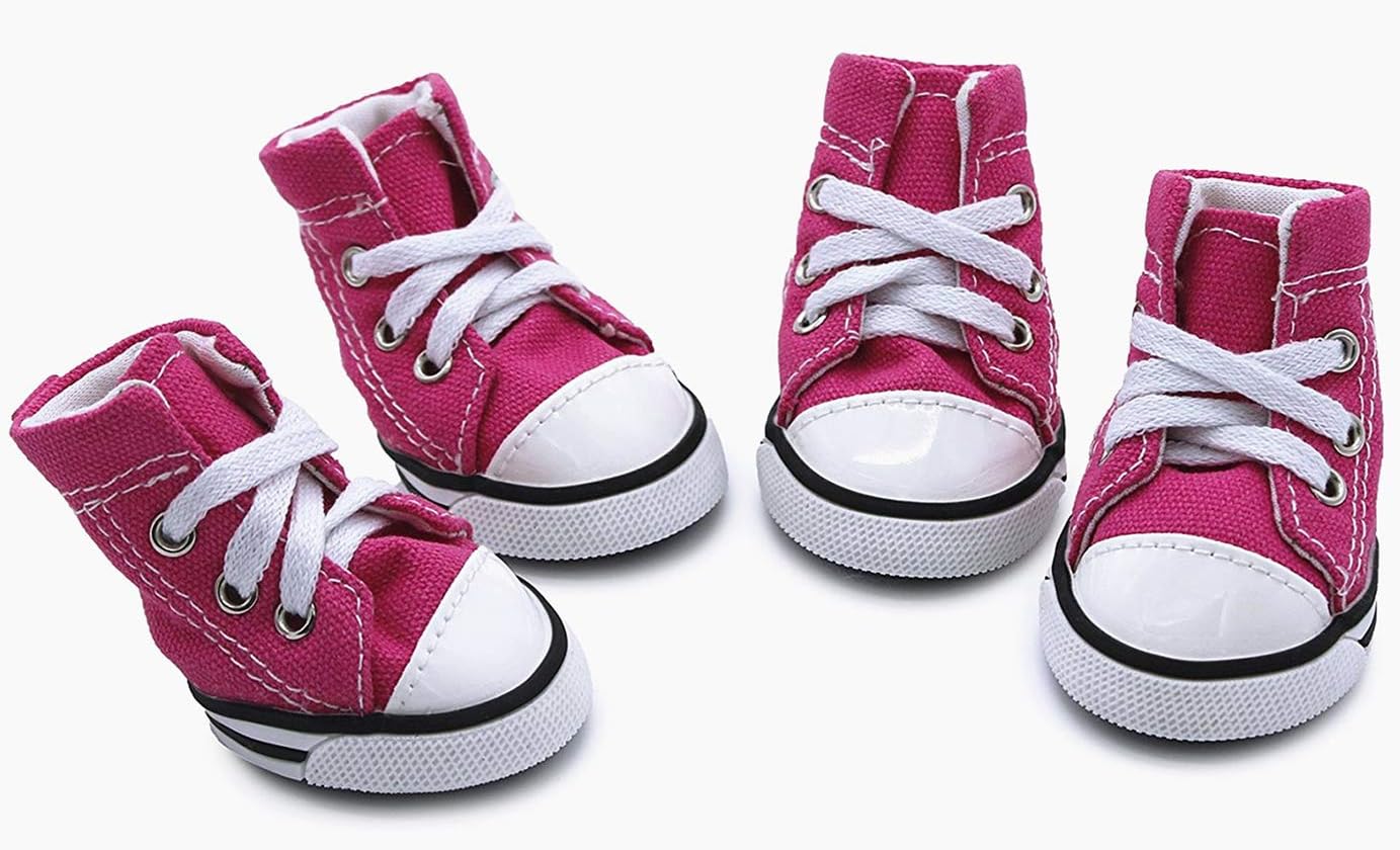 Pet Dog Shoes Puppy Canvas Sport Sneaker Boots, Outdoor Nonslip Causal Shoes, Rubber Sole+Soft Shoes Cotton Inner Fabric Dog Shoes for Small Dog #3(1.612.01), Pink