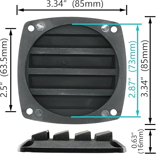 Miniatura 2 de Rejilla de nylon a través de la ventilación, ventilación marina de plástico negro al ras del barco, tornillos de acero inoxidable gratis (4 piezas)
