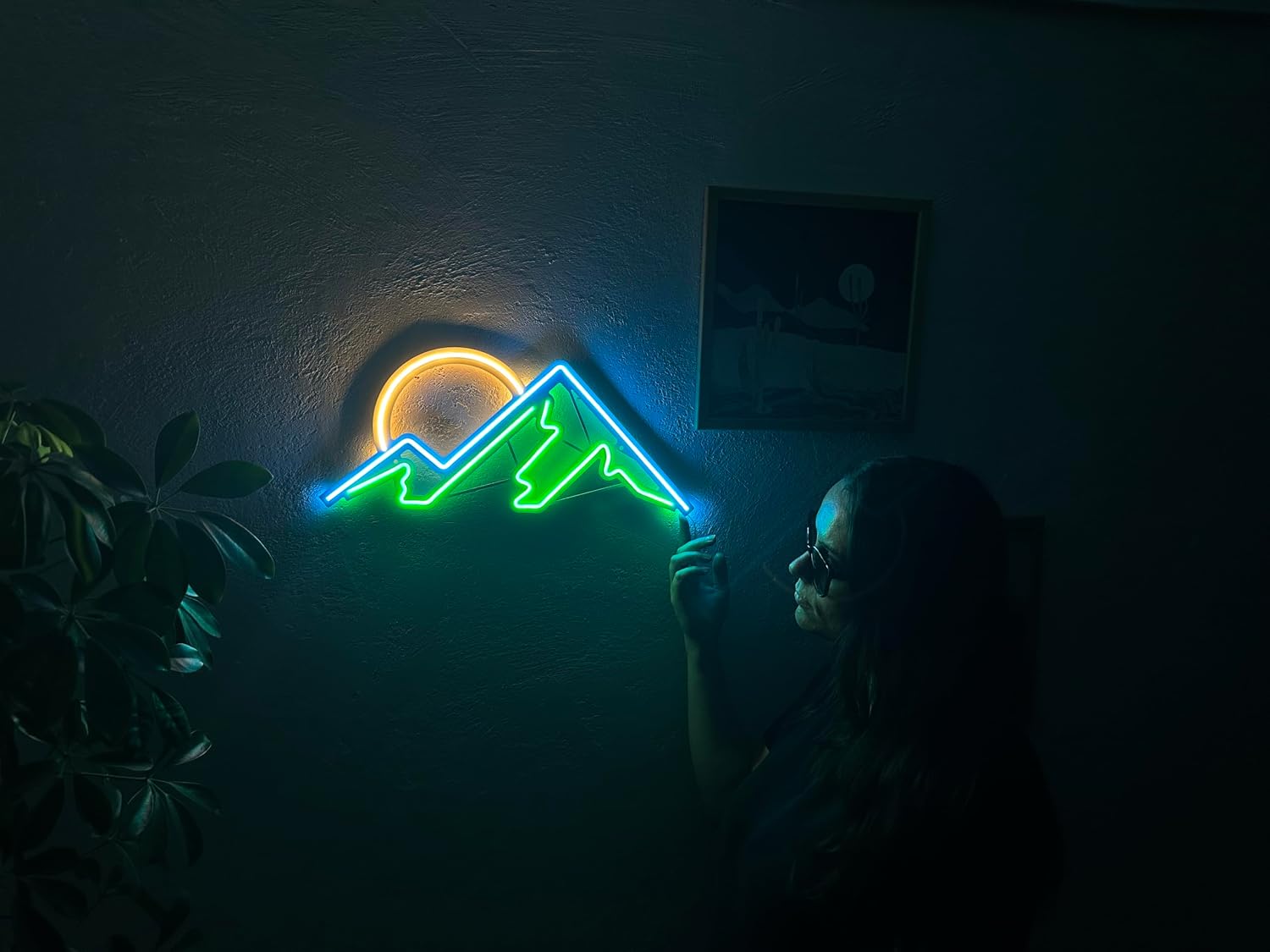 Mountain Neon Metal Wall Art, Mountain Neon Wall Decor, LED Mountain Sign, Rising Sun Neon Wall Sign, Landscape Neon Lights,Mountain Sunset Neon Sign, Neon signs for Room (Without Remote Control)