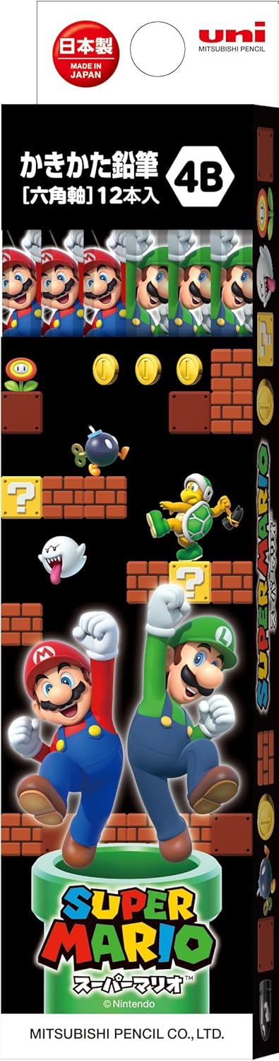三菱鉛筆 Mitsubishi Pencil, Super Mario, SMS6, 4B, 1 Dozen, Paper Box K56434B
