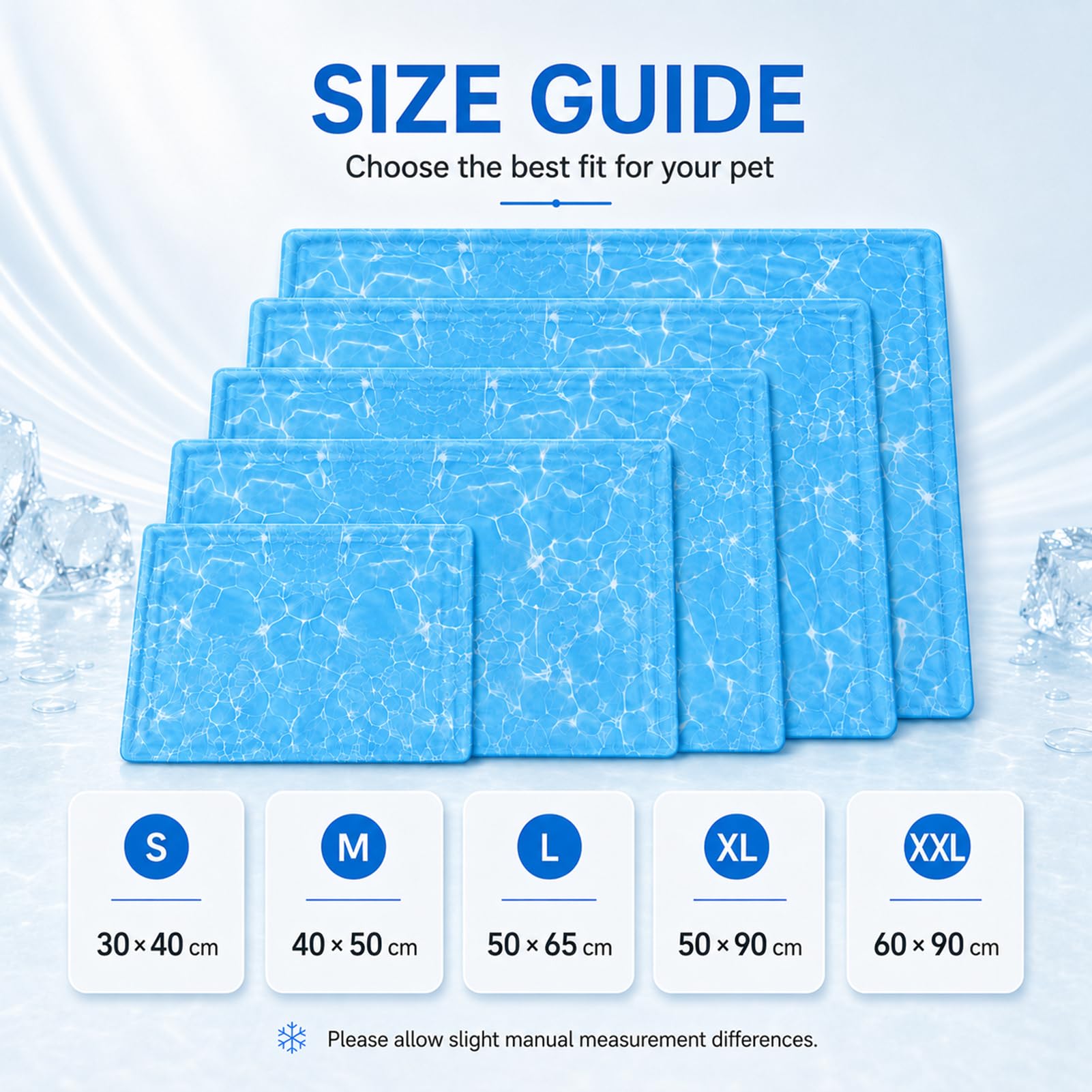 Alfombra Refrescante para Perros y Gatos, Cama de Gel Resistente a Arañazos, Cojín Frío Plegable Impermeable para Interior Exterior Viaje Coche Transportín Sofá (Blue,70×110cm)