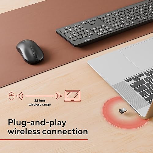 Miniatura 2 de Ratón óptico ambidiestro inalámbrico, precisión de 1600 DPI, 2 botones con rueda de desplazamiento, USB Plug-and-Play, rango de 32.8 ft, compacto y