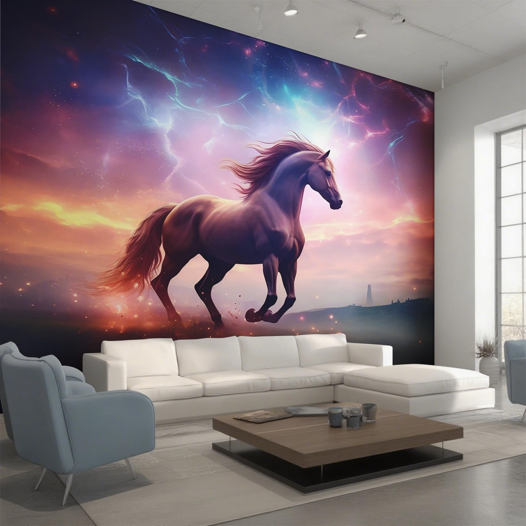 Fresque murale intissé chevaux galop grand format