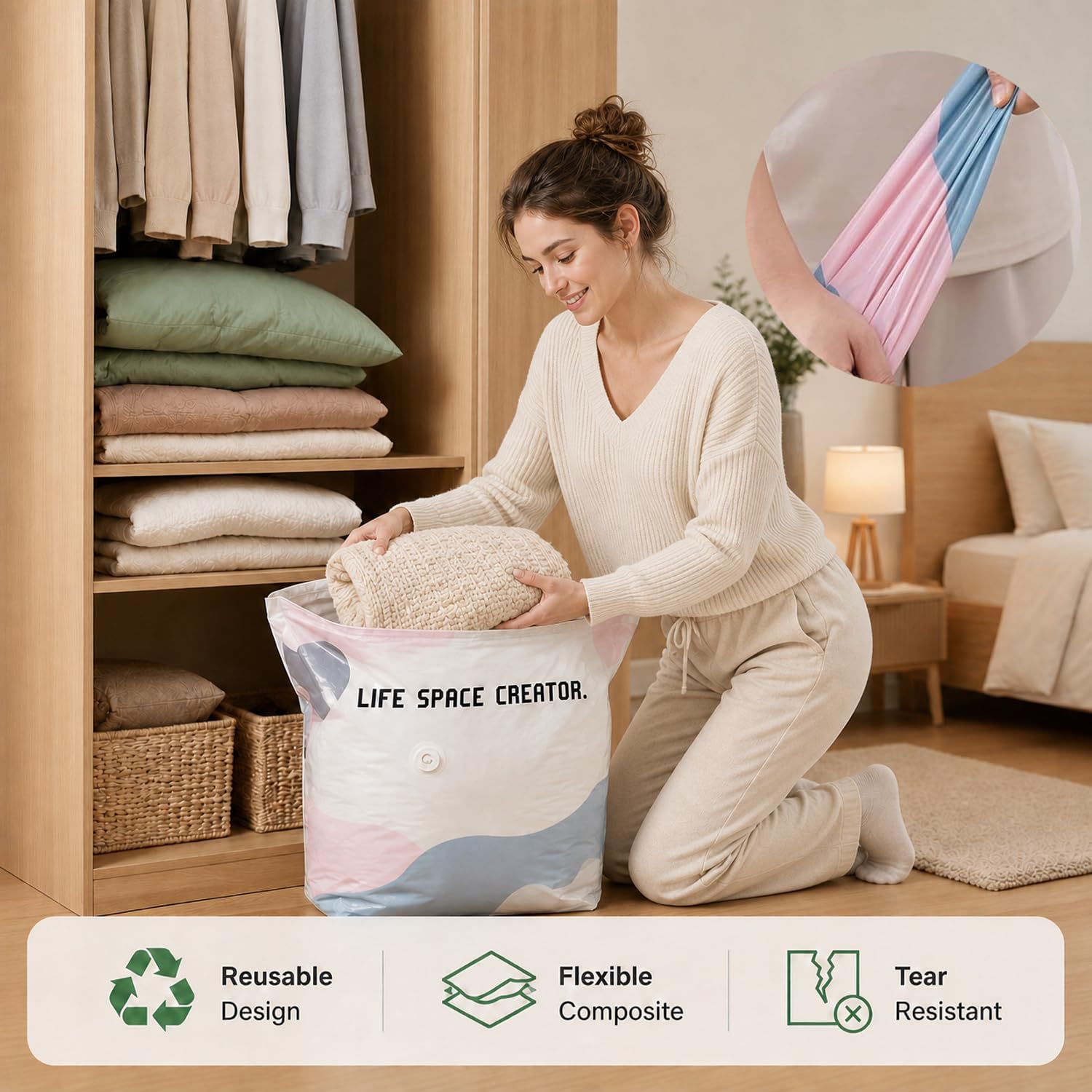 No-Pump Vacuum Storage Bags 3D Cube Space Saver Bags (3PCS, M)