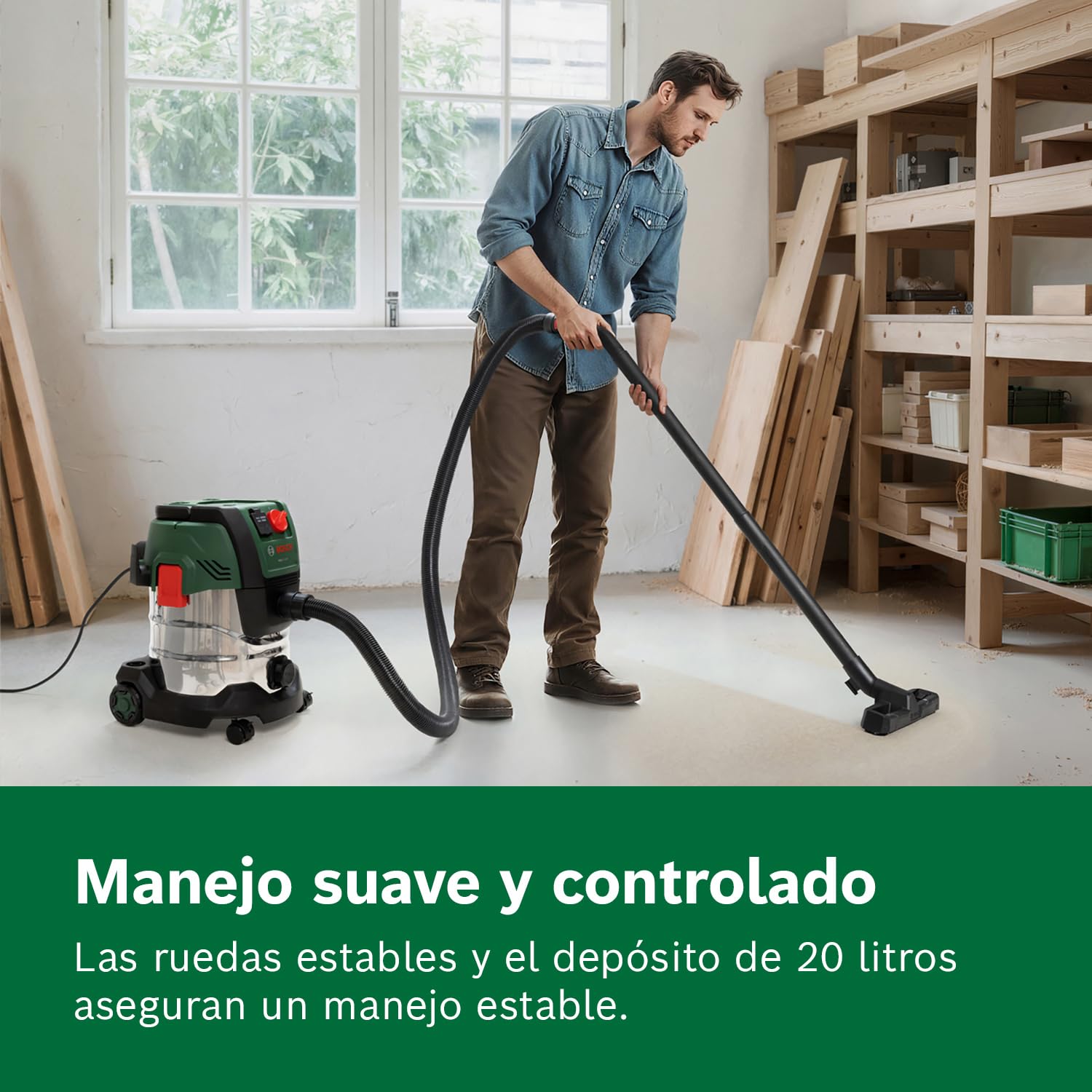 Bosch Aspirador en seco y húmedo PAS20-220P (Tubos de extensión, Manguera de aspiración de 2,2 m, Tubo Flexible/acodado, boquillas para Suelos y Ranuras, Filtro Plisado Plano, UniversalAdapter)