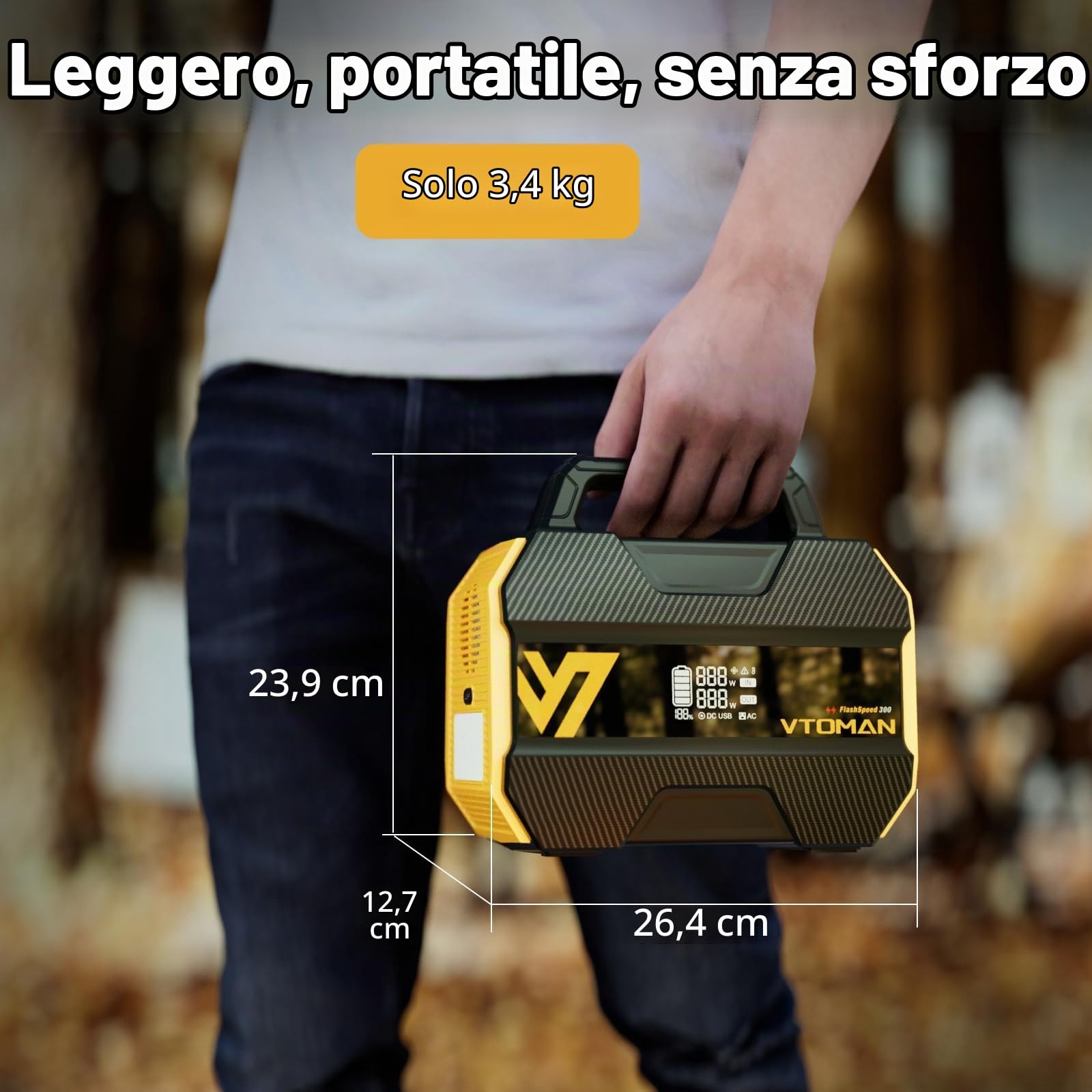 VTOMAN FlashSpeed 300 230Wh 300W Campeggio Centrale Elettrica Portatile | Generatore Solare, Batteria LiFePO4, Uscita de CA (Picco 600W), Ricarica Rapida per Campeggio, Viaggio, Esterni, Pesca