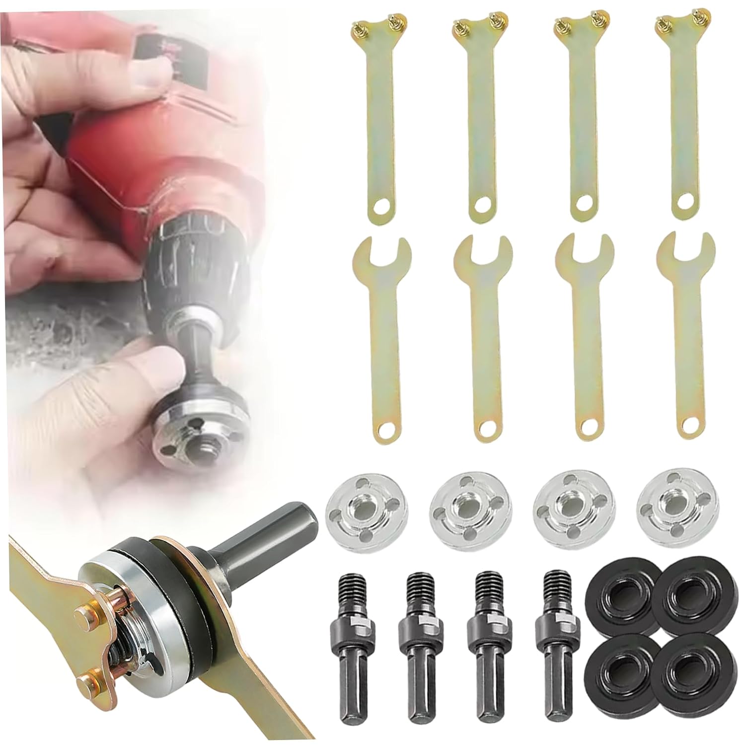 20Pcs Angle Grinder Attachments Electric Drill Angle Grinder Connecting Rod Set 10-13mm Adjustable Rotary Driver Cutter Shaft Accessories with Spanner