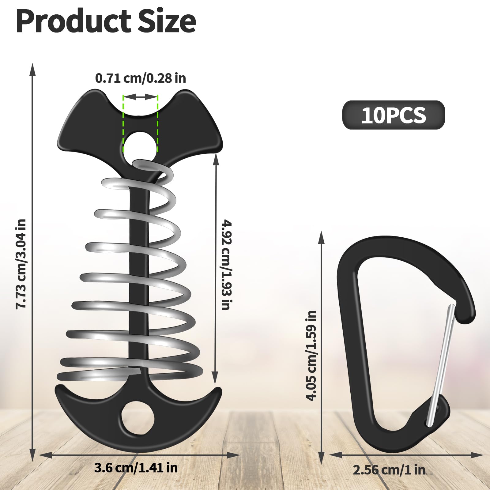 12 PCS Black Deck Anchors with Carabiners, Aluminium Tent Tie Downs with Spring Buckle, Quick Tie Down Anchors for Furniture,Outdoor Camping, Hiking,Tent Rope Tensioners