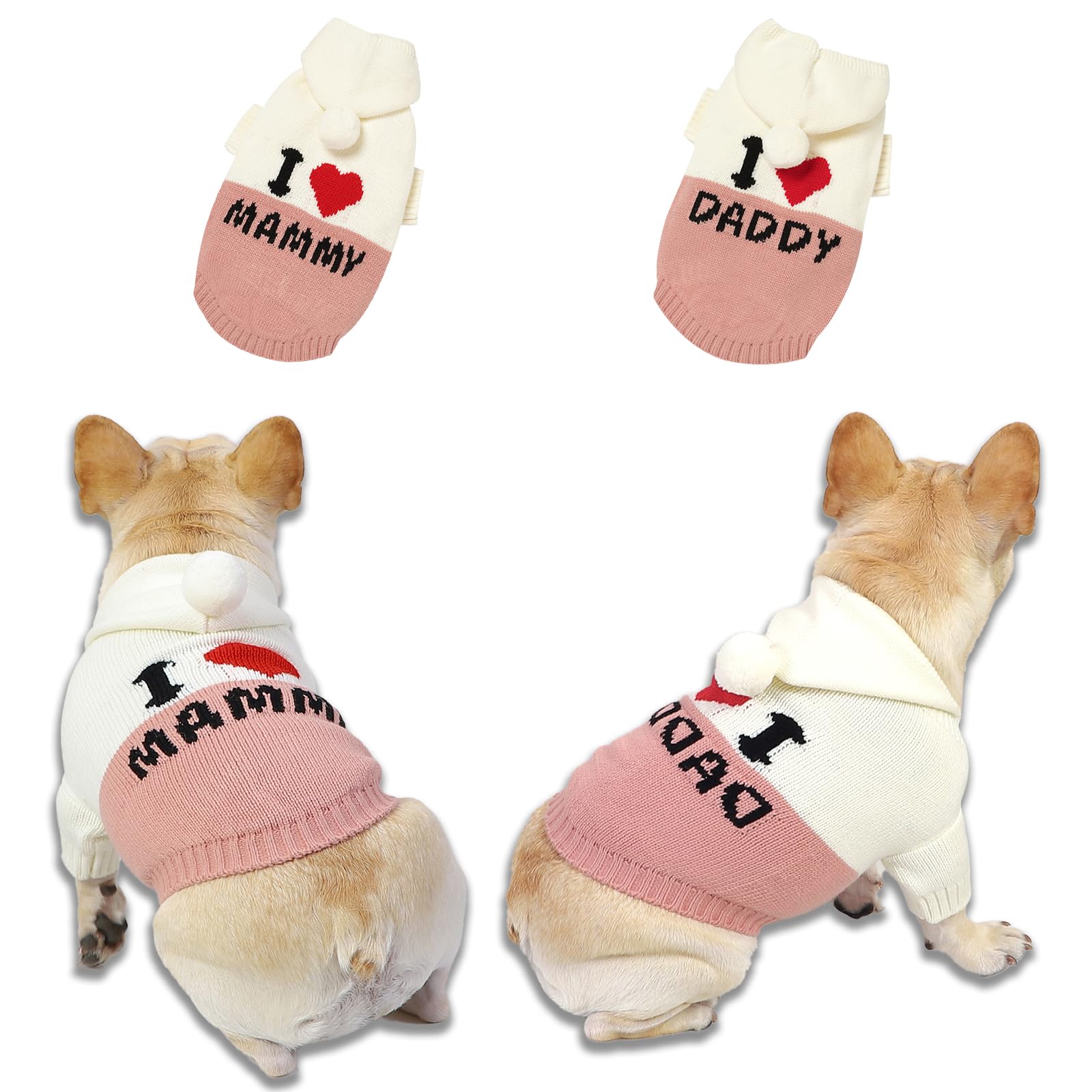 Dog Sweater Hoodie, 2 Pack Pet Clothes for Dogs and Cats, Warm Outfit Winter Apparel for Small Dogs and Cats (Small)